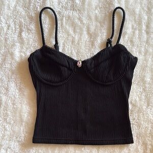 White Fox Boutique Black Ribbed Bustier Camisole